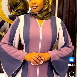 Chic Striped Abaya with Bell Sleeves